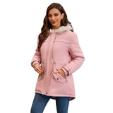 Ladies Hooded With Fur Collar Fleece Padded Coat